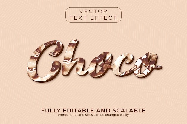 Plik wektorowy choco, czekoladowy edytowalny efekt tekstowy 3d