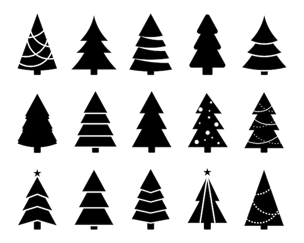 Choinki silfouette Xmas proste kształty Wektor ikona drzewa nowy rok