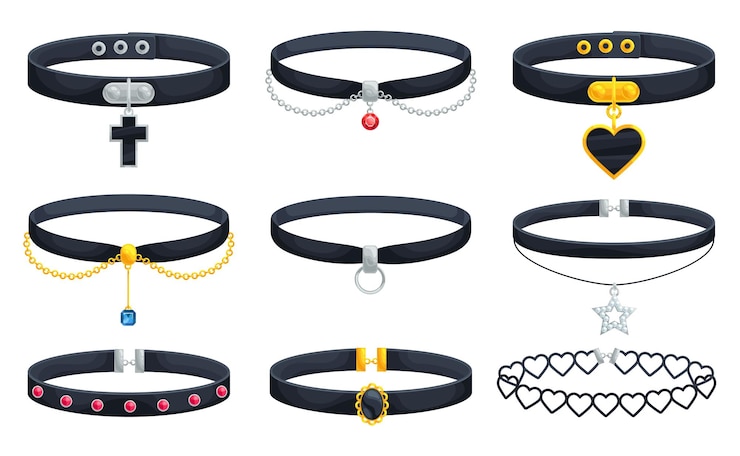 Wektor chokers stylowy biżuteria choker kobiecy kołnierz skórzana bransoletka dla dziewczyny szyja monile akcesoria ze złotym wisiorkiem lub łańcuchem dekoracyjnym naszyjnik