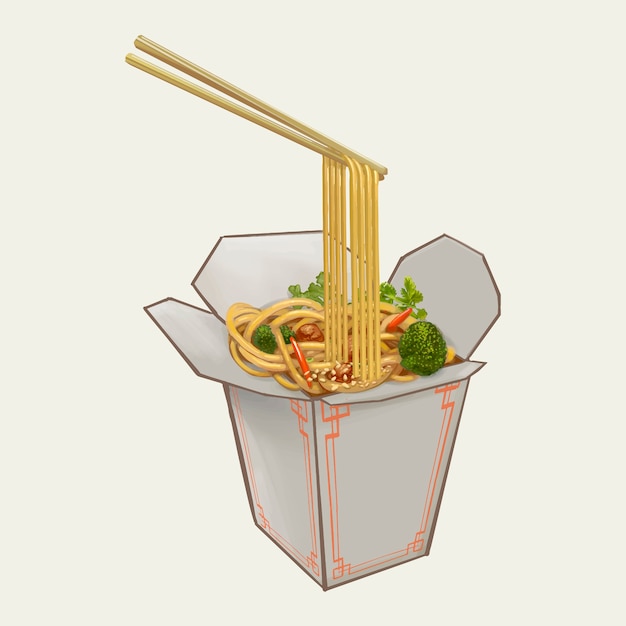 Chow Mein W Takeawy Polu Ilustracji