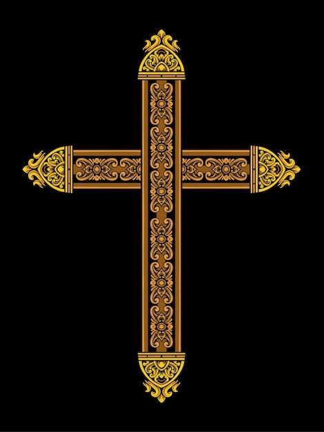 Chrześcijański Krzyż Wektor Wzór Z Fantazyjnym Ornamentem Edytowalnym Kolorem
