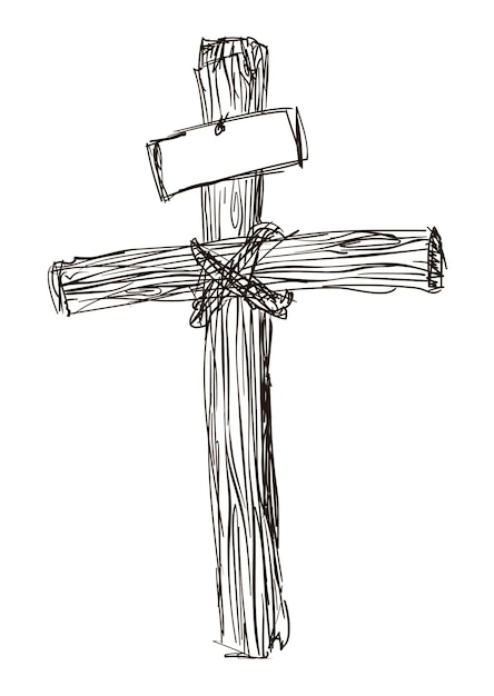 Chrześcijański Krzyż Z Pustym Znakiem W Stylu Ręcznie Narysowanym Lub Szkicowanym