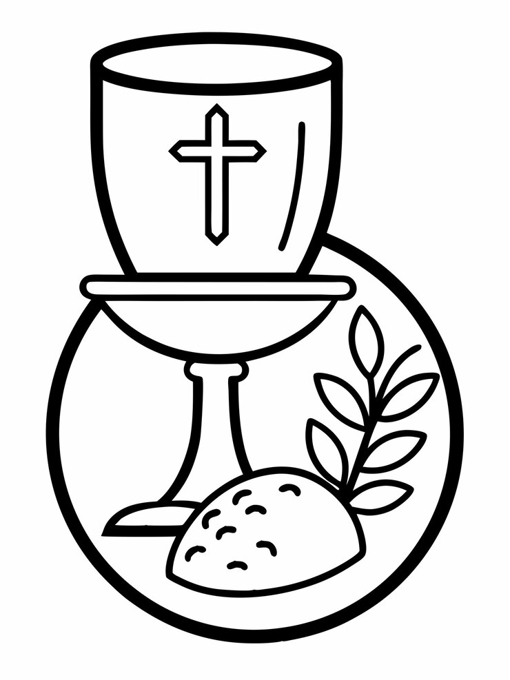 Chrześcijańskie kielich i chleb do malowania stron książek dla dzieci i dorosłych z wektorowym projektem