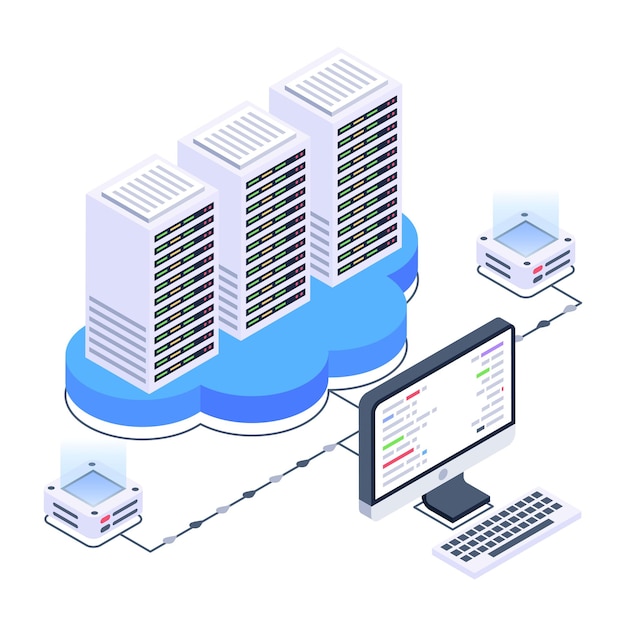 Chwyć Tę Kreatywną Izometryczną Ikonę Sieci Przetwarzania W Chmurze