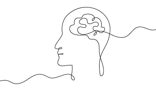 Ciągła Jedna Linia Chaos Psychiczny Mózg Zdrowie Głowy Umysł Sztuka Szkic Doodle Koncepcja Terapia Stresu