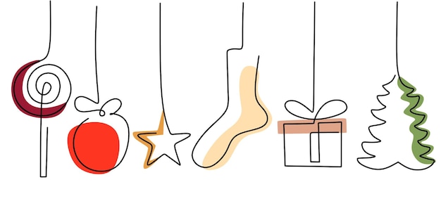 Ciągła Jedna Linia Prezentu Z Gwiazdą Cukierków I Jodły Do Dekoracji świątecznej Na Białym Tle