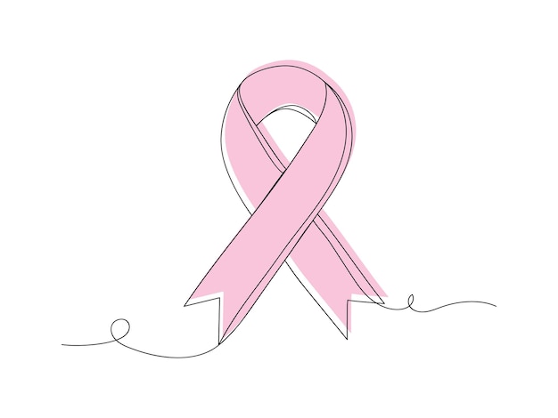 Plik wektorowy ciągła jedna linijka rysunkowa wstążka świadomości rak piersi lub aids wstążka wsparcia