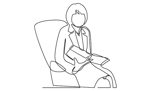 Ciągła Linia Bizneswoman Siedzącej Na Kanapie Podczas Czytania Ilustracji Książkowej
