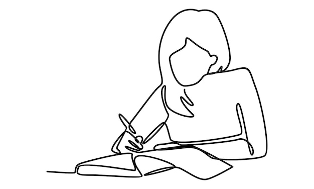 Ciągła linia dziewczyny studiującej ilustrację
