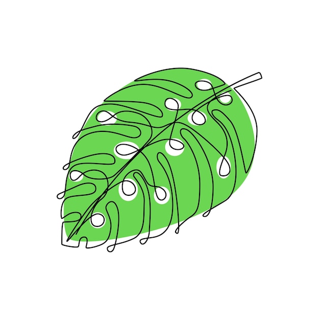 Ciągła linia naturalnego obiektu koncepcyjnego liścia Monstera w prostej cienkiej ilustracji wektorowych