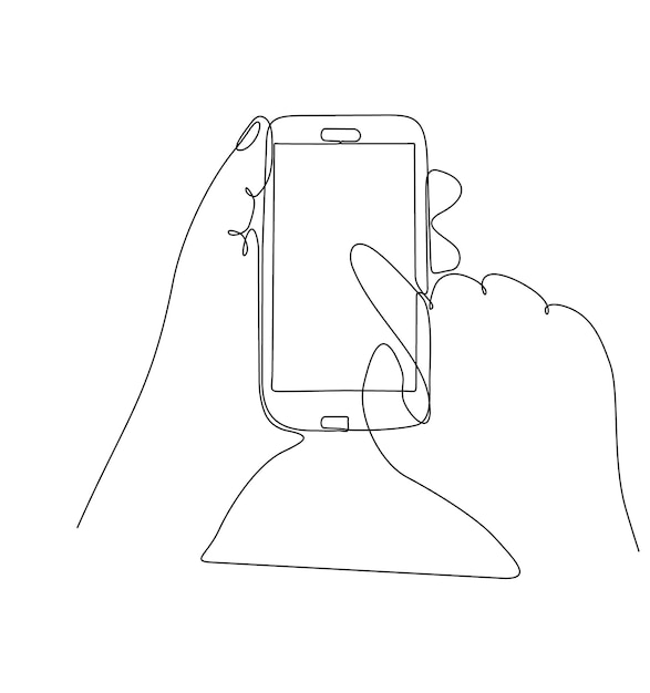 ciągła linia rysująca ręka trzymająca smartfon
