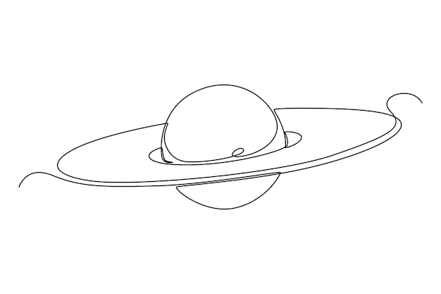 Ciągłe Rysowanie Jednej Linii Planety Saturn Koncepcja Przestrzeni Kosmicznej Pojedyncza Linia Rysowania Grafiki Wektorowej