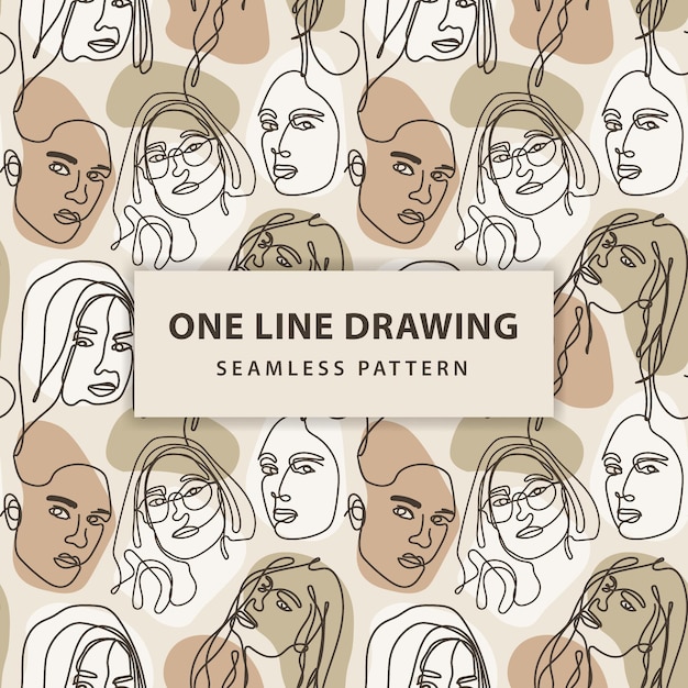 Ciągłe Rysowanie Jednej Linii Twarz Kobiety Wzór. Grafika Liniowa Twarz Kobiety