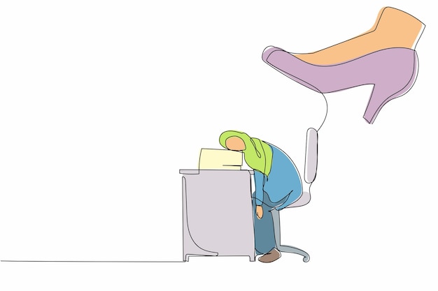 Ciągłe Rysowanie Jednej Linii Wyczerpanie Arabska Bizneswoman śpiąca Na Stosie Papierów Na Biurku