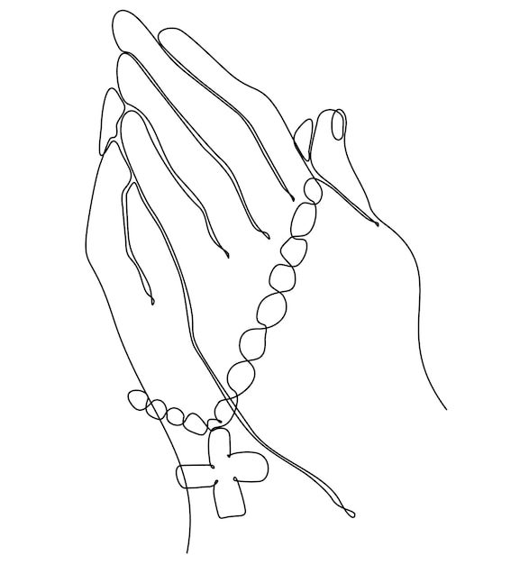 Plik wektorowy ciągłe rysowanie linii chrześcijaństwa. ręka z symbolem krzyża chrześcijańskiego.