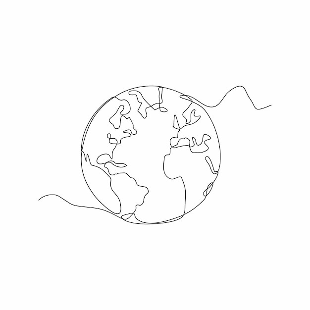 Ciągłe rysowanie linii kuli ziemskiej Izolowana ilustracja wektora na białym tle