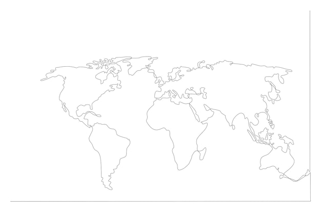 Ciągłe Rysowanie Linii Mapy świata Na Białym Tle Ilustracji Wektorowych Premium Wektorów