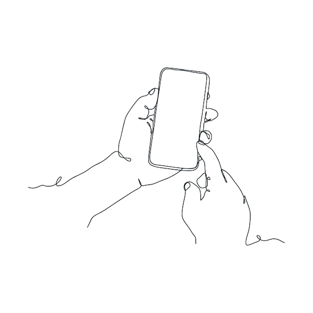 Ciągłe rysowanie linii osoby trzymającej smartfon