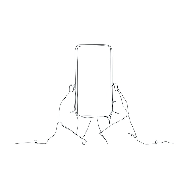 Ciągłe rysowanie linii osoby trzymającej smartfon