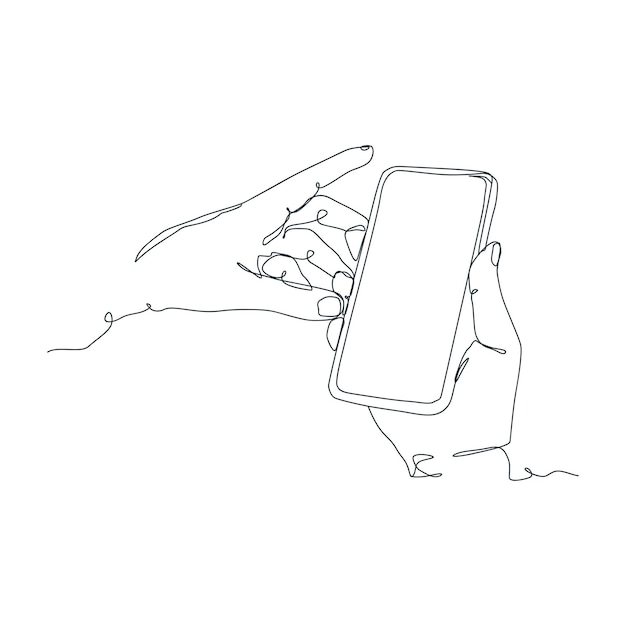 Ciągłe rysowanie linii osoby trzymającej smartfon