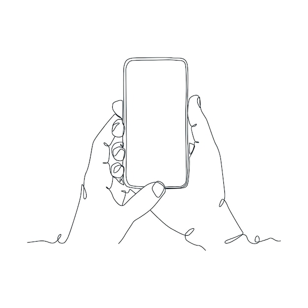Ciągłe rysowanie linii osoby trzymającej smartfon
