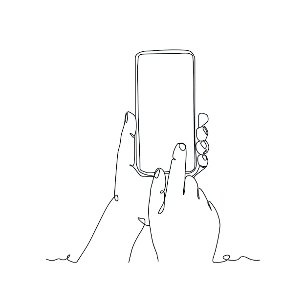 Ciągłe rysowanie linii osoby trzymającej smartfon