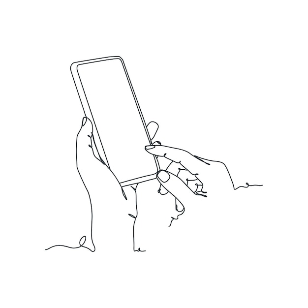 Ciągłe rysowanie linii osoby trzymającej smartfon