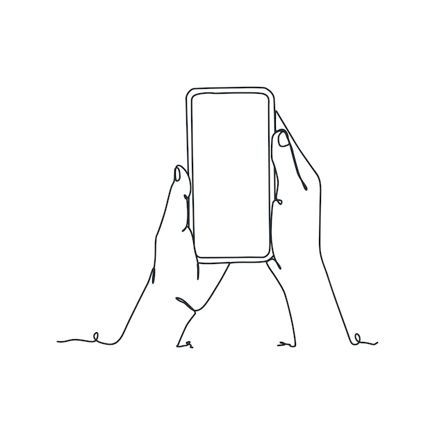 Ciągłe rysowanie linii osoby trzymającej smartfon