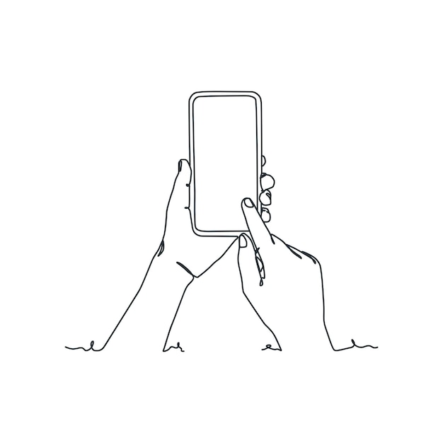 Ciągłe rysowanie linii osoby trzymającej smartfon