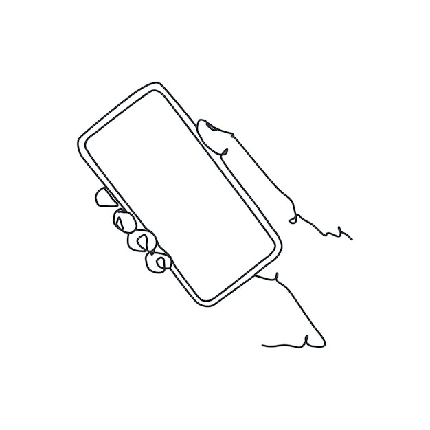 Ciągłe rysowanie linii osoby trzymającej smartfon