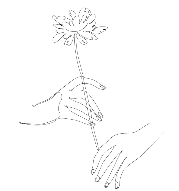 Plik wektorowy ciągłe rysowanie linii ręka trzyma kwiat