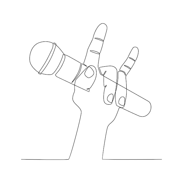 ciągłe rysowanie linii ręka trzyma mikrofon ilustracja wektorowa