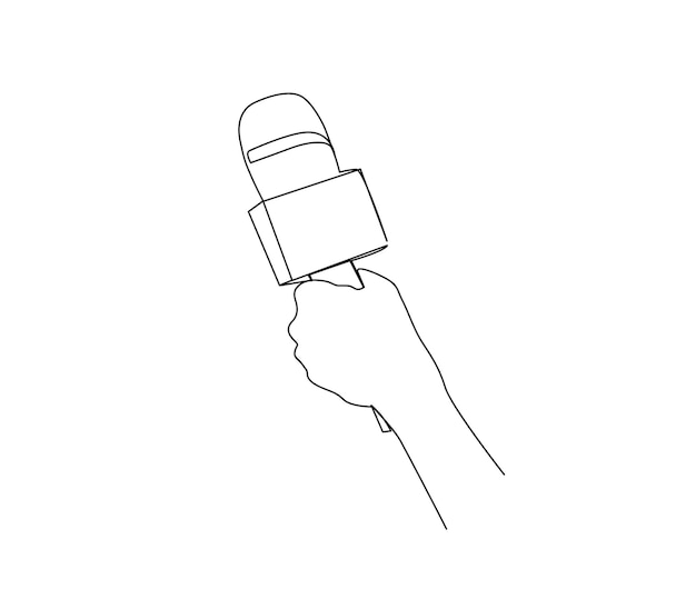 Ciągłe rysowanie linii ręki trzymającej mikrofon mikrofon prosta grafika liniowa z aktywnym uderzeniem Vocalist podcast audycja i koncepcja muzyczna