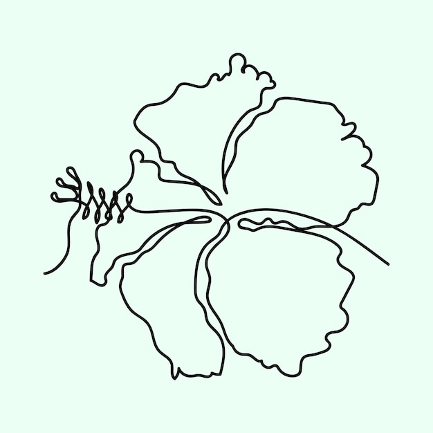Ciągłe rysowanie linii szkicu kwiat hibiskusa czarny na białym tle