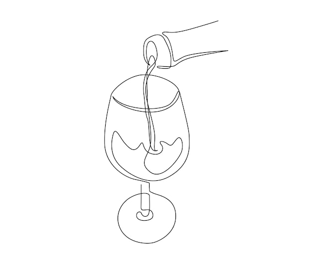 Plik wektorowy ciągły jeden rysunek linii abstrakcyjnego wlewania wina do kieliszka do wina prosty kieliszek do wina linia sztuki ilustracji wektorowych
