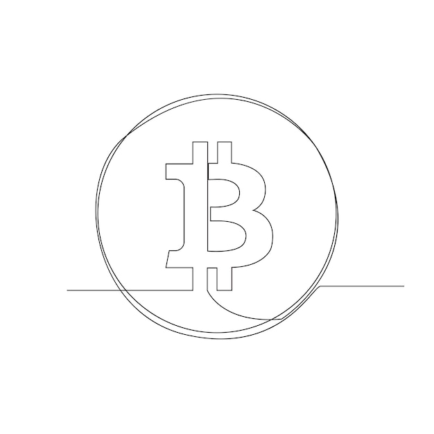 Ciągły Jeden Rysunek Linii Ikony Bitcoin W Sylwetce Na Białym Tle