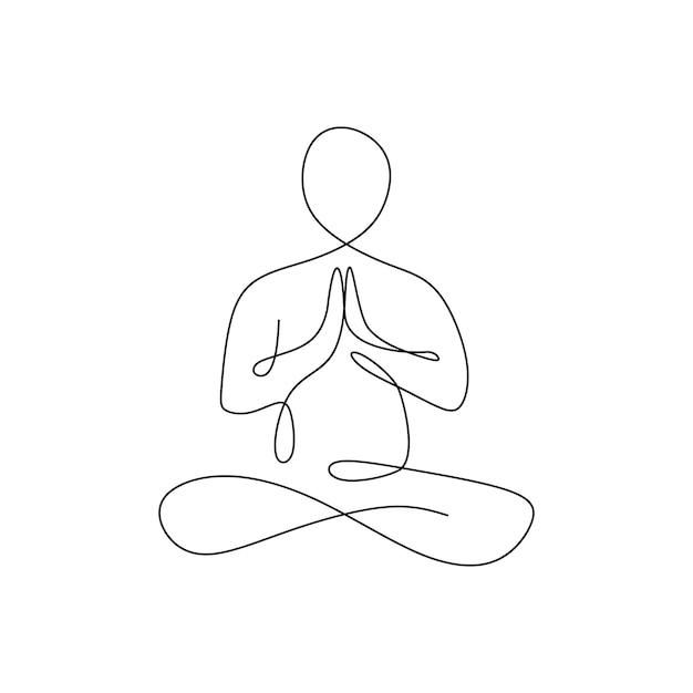 Plik wektorowy ciągły jeden rysunek linii mężczyzna siedzący ze skrzyżowanymi nogami medytacji ciągłego rysowania linii kobiet fitness joga koncepcja wektor zdrowie ilustracja