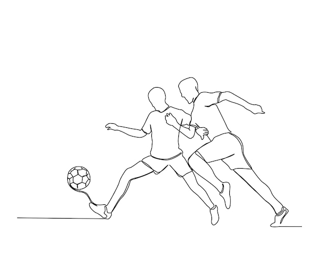 Ciągły Jeden Rysunek Linii Piłkarzy Młody Człowiek Grający W Piłkę Nożną Prosty Projekt Wektorów Linii