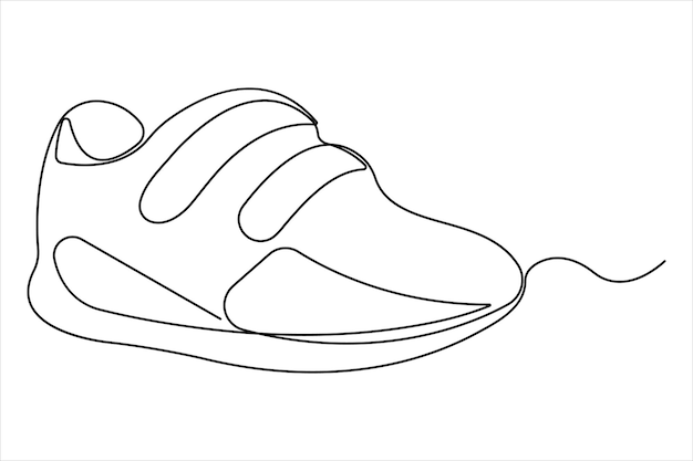 Ciągły pojedynczy rysunek jednolitej linii sportowych butów minimalistyczny projekt konturowy ilustracja wektorowa