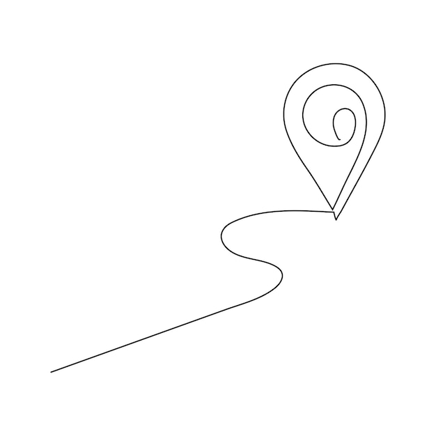 Ciągły ruch pojedynczej linii jedna linia mapa lokalizacja pin art rysunek projekt wektorowy graficzny