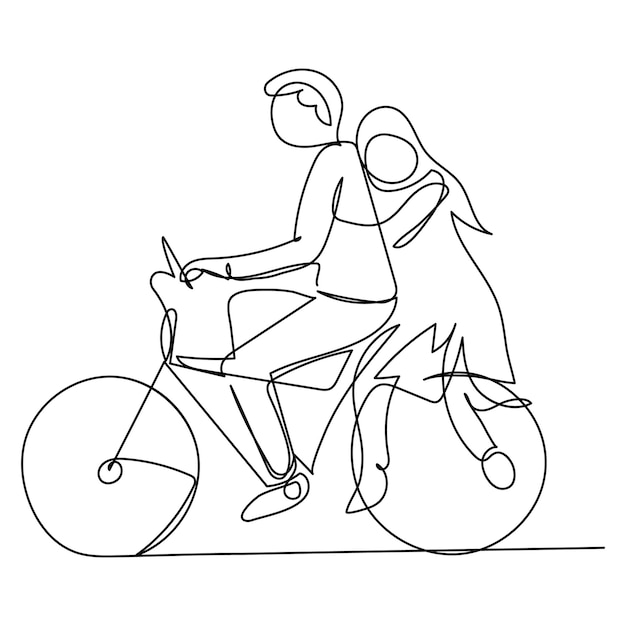 Ciągły rysunek artystyczny z pojedynczą linią wektorową i ilustracja z jedną linią roweru