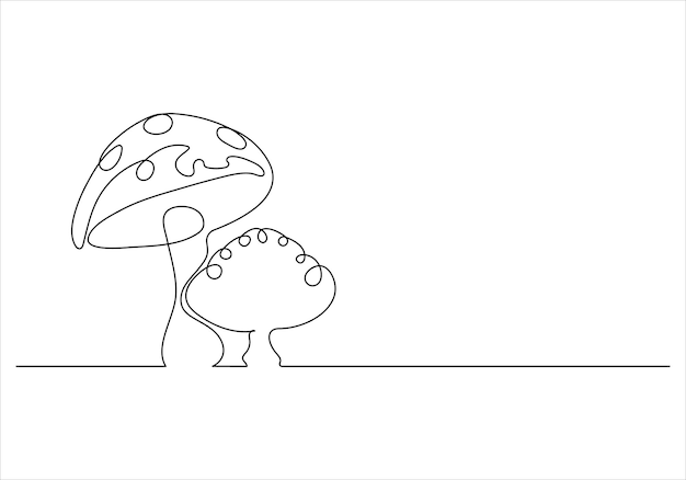 Plik wektorowy ciągły rysunek jednej linii grzybów na ilustracji wektorowej