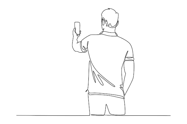 Ciągły rysunek jednej linii Ludzie trzymający się za pomocą telefonów komórkowych koncepcja Doodle ilustracja wektorowa