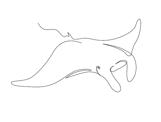 Ciągły Rysunek Jednej Linii Manta Ray. Prosta Ilustracja Wektora Sztuki Linii Ryb Stingray