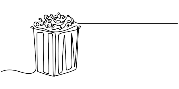 Ciągły rysunek jednej linii Popcorn Popcorn Box line art rysunek ilustracja wektorowa Popcorn
