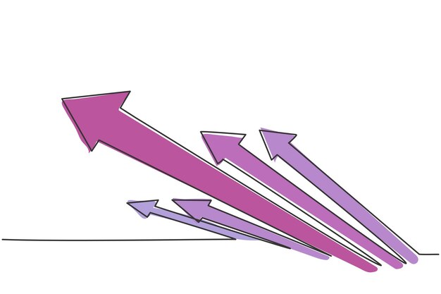 Plik wektorowy ciągły rysunek jednej linii przedstawiający wznoszący się symbol szybkich strzałek. zwiększanie wzrostu finansowego firmy
