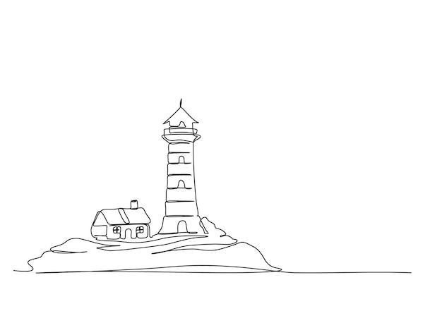 Ciągły rysunek jednej linii wieży latarni morskiej. Prosta ilustracja grafiki liniowej Castle Hill Tower v