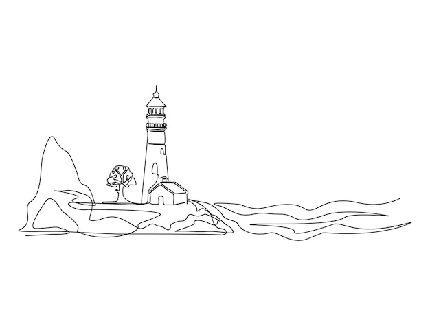 Ciągły rysunek jednej linii wieży latarni morskiej. Prosta ilustracja grafiki liniowej Castle Hill Tower v