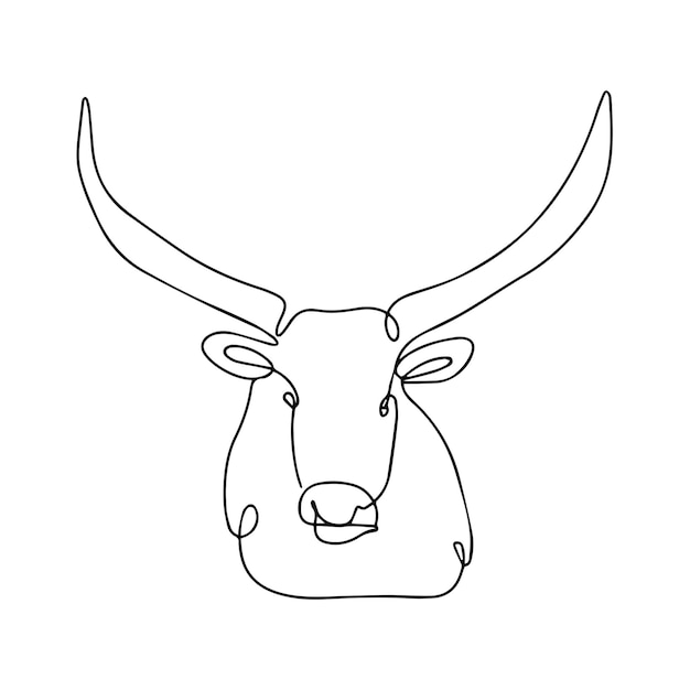 Plik wektorowy ciągły rysunek linii byka. ilustracja wektorowa byka. szkic rogatego tatuażu zwierzęcego.