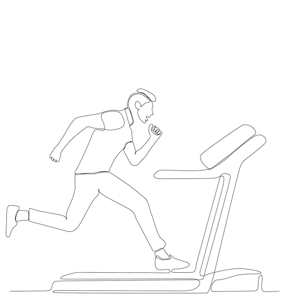 Plik wektorowy ciągły rysunek linii człowieka biegnącego na bieżni